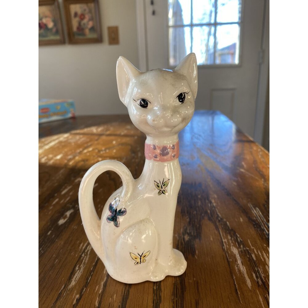 Vintage Ceramic Cat  With Butterfly Details